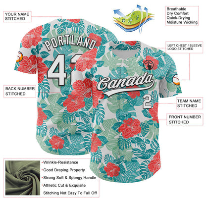 Custom White Black 3D Tropical Hawaii Jungle Leaves And Flower Authentic Baseball Jersey - Sky-Custom
