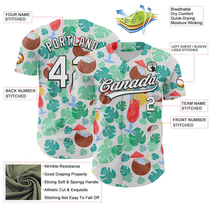 Custom White Black 3D Tropical Hawaii Jungle Leaves And Flower Authentic Baseball Jersey - Sky-Custom