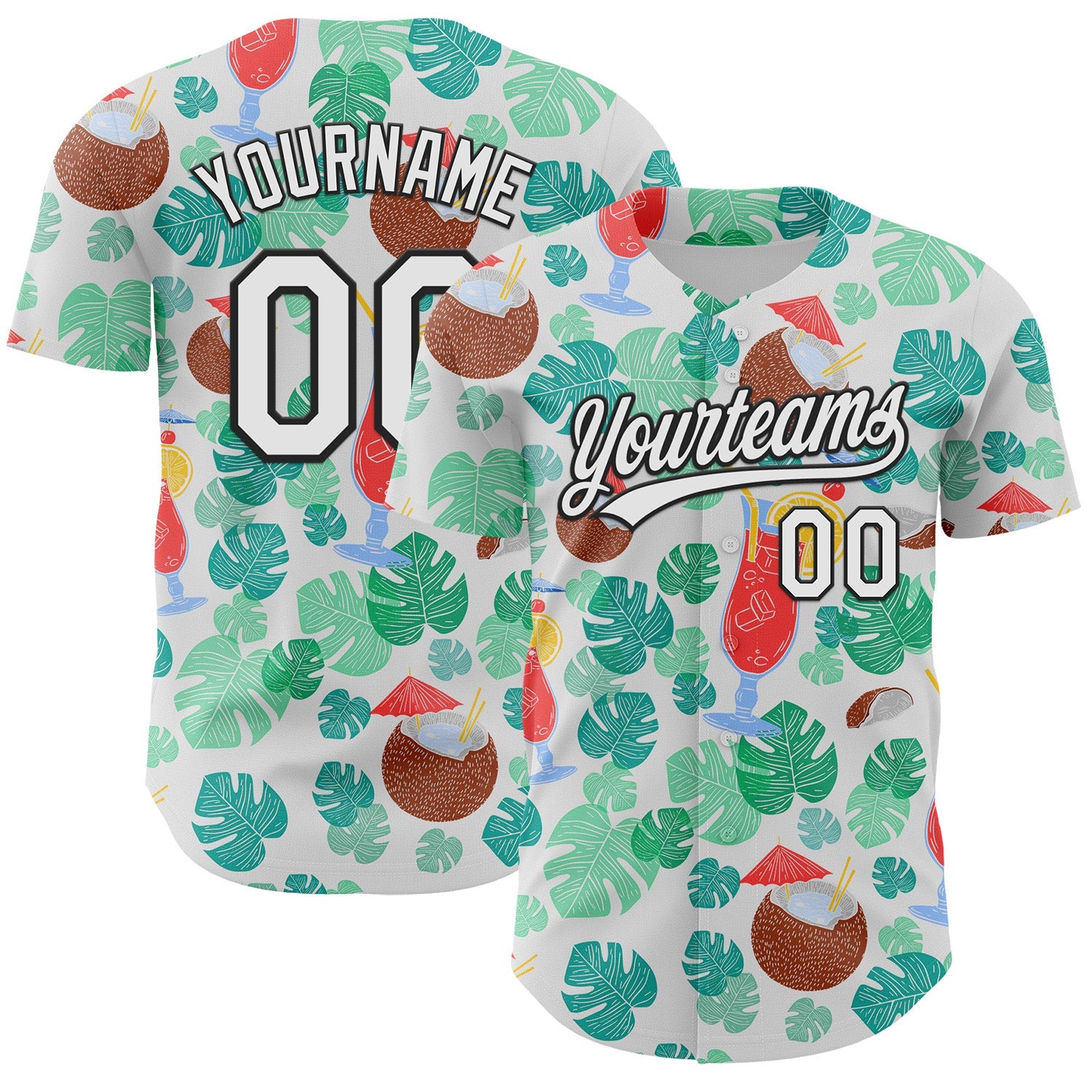 Custom White Black 3D Tropical Hawaii Jungle Leaves And Flower Authentic Baseball Jersey - Sky-Custom