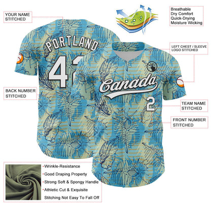 Custom Panther Blue White-Black 3D Tropical Beach Hawaii Flower Authentic Baseball Jersey - Sky-Custom