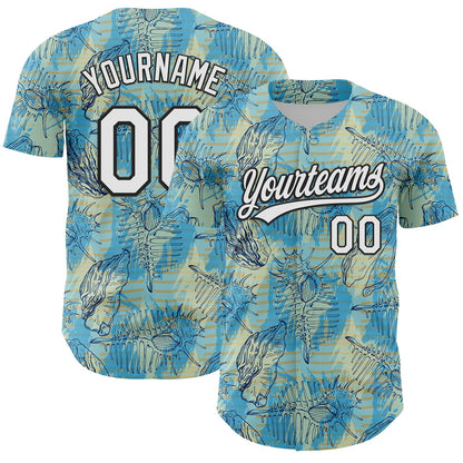 Custom Panther Blue White-Black 3D Tropical Beach Hawaii Flower Authentic Baseball Jersey - Sky-Custom