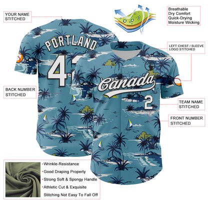 Custom Shadow Blue White-Black 3D Tropical Beach Island Hawaii Palm Tree Authentic Baseball Jersey - Sky-Custom