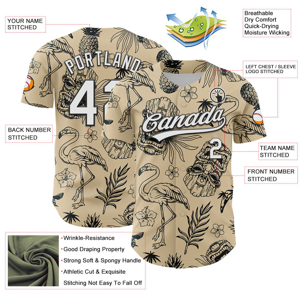Custom City Cream White-Black 3D Tropical Hawaii Plant And Flamingo Authentic Baseball Jersey - Sky-Custom