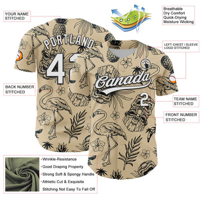 Custom City Cream White-Black 3D Tropical Hawaii Plant And Flamingo Authentic Baseball Jersey - Sky-Custom