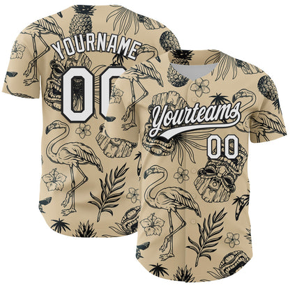 Custom City Cream White-Black 3D Tropical Hawaii Plant And Flamingo Authentic Baseball Jersey - Sky-Custom