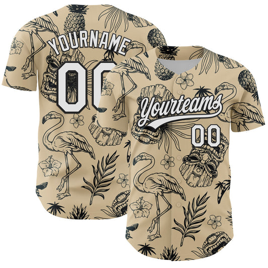 Custom City Cream White-Black 3D Tropical Hawaii Plant And Flamingo Authentic Baseball Jersey - Sky-Custom