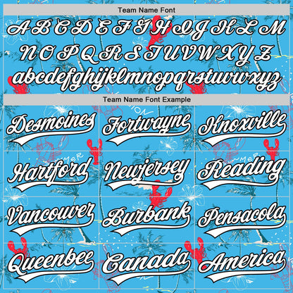 Custom Sky Blue White-Black 3D Tropical Beach Hawaii Palm Tree And Lobster Authentic Baseball Jersey - Sky-Custom