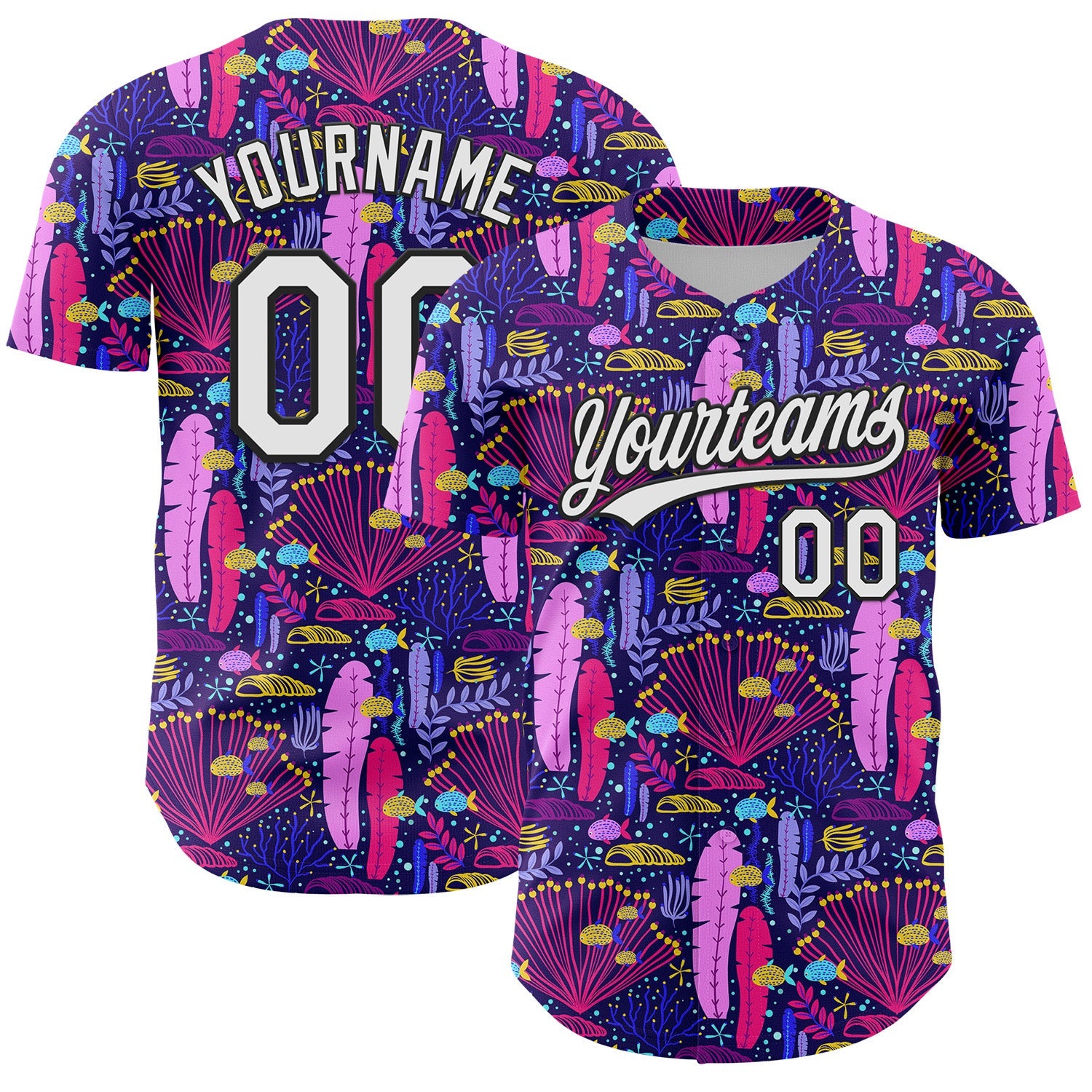 Custom Purple White-Black 3D Tropical Hawaii Plant Authentic Baseball Jersey - Sky-Custom