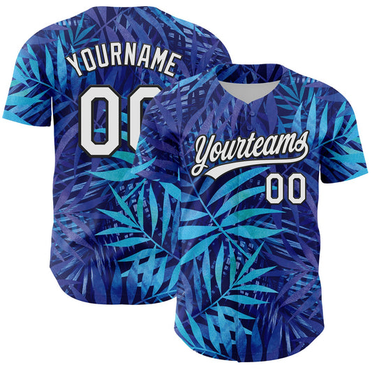 Custom Purple White-Black 3D Tropical Hawaii Leaves Authentic Baseball Jersey - Sky-Custom