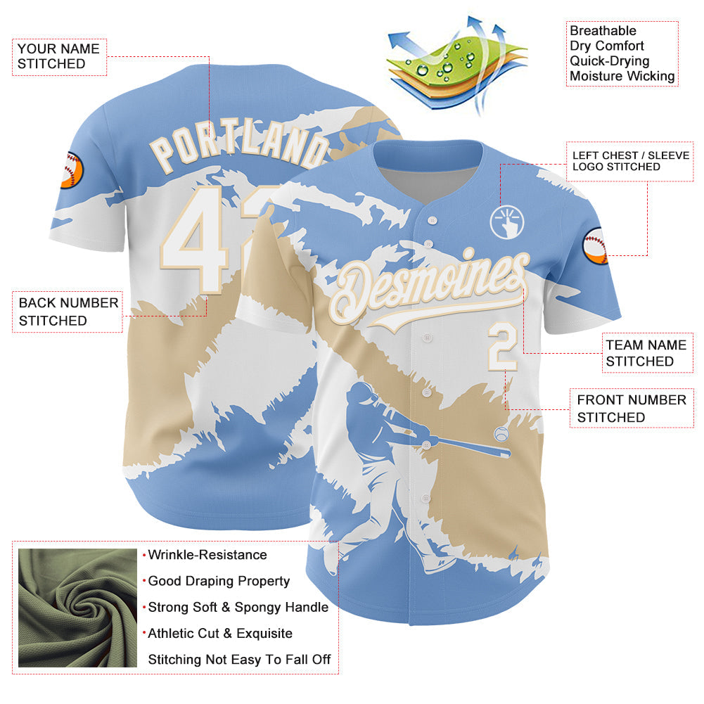 Custom Light Blue White-City Cream 3D Argentina Argentinian Flag Authentic Baseball Jersey - Sky-Custom