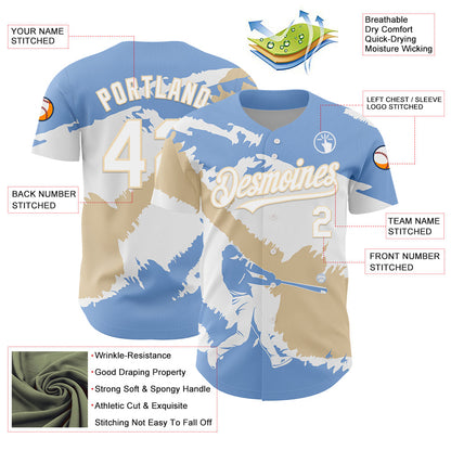 Custom Light Blue White-City Cream 3D Argentina Argentinian Flag Authentic Baseball Jersey - Sky-Custom