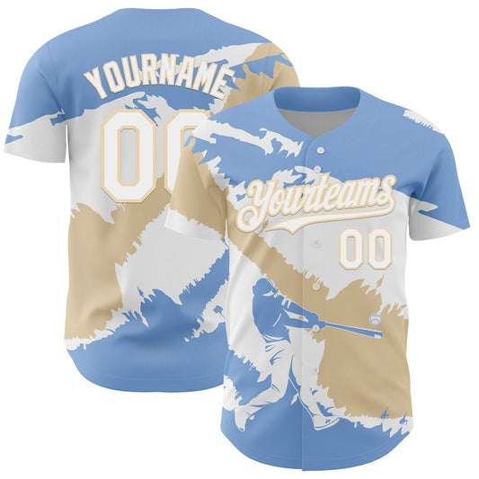 Custom Light Blue White-City Cream 3D Argentina Argentinian Flag Authentic Baseball Jersey - Sky-Custom