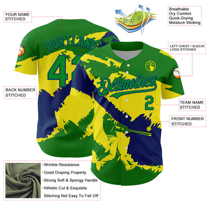 Custom Grass Green US Navy Blue-Light Yellow 3D Brazil Brazilian Flag Authentic Baseball Jersey - Sky-Custom