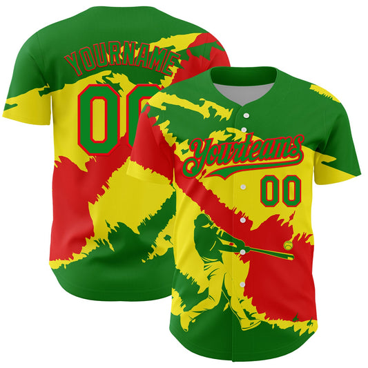 Custom Grass Green Fire Red-Light Yellow 3D Bolivia Bolivian Flag Authentic Baseball Jersey - Sky-Custom