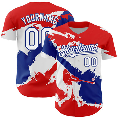 Custom Fire Red White-Royal 3D Chile Chilean Flag Authentic Baseball Jersey - Sky-Custom