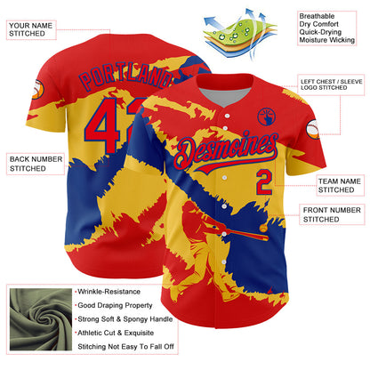 Custom Fire Red Royal-Yellow 3D Colombia Colombian Flag Authentic Baseball Jersey - Sky-Custom