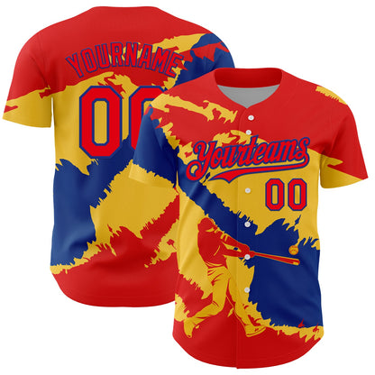 Custom Fire Red Royal-Yellow 3D Colombia Colombian Flag Authentic Baseball Jersey - Sky-Custom