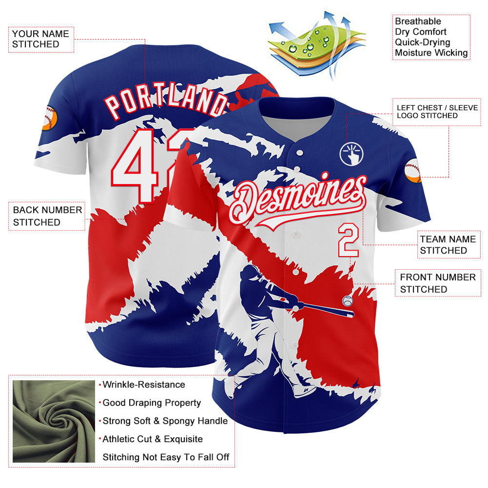 Custom Royal White-Fire Red 3D Costa Rica Costa Rican Flag Authentic Baseball Jersey - Sky-Custom