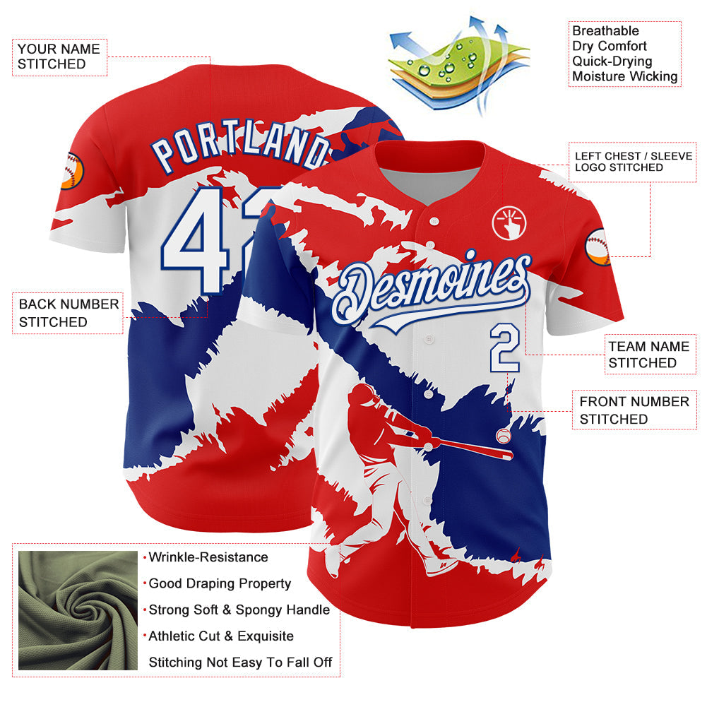 Custom Fire Red White-Royal 3D Cuba Cuban Flag Authentic Baseball Jersey - Sky-Custom