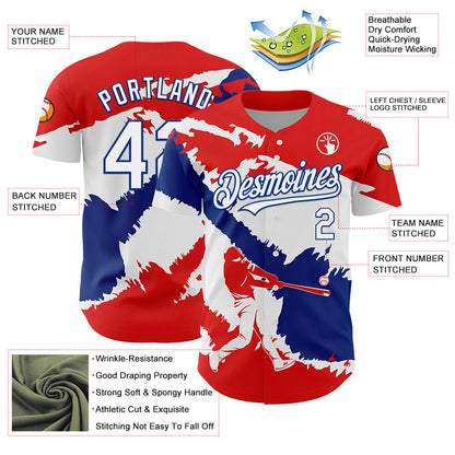 Custom Fire Red White-Royal 3D Cuba Cuban Flag Authentic Baseball Jersey - Sky-Custom