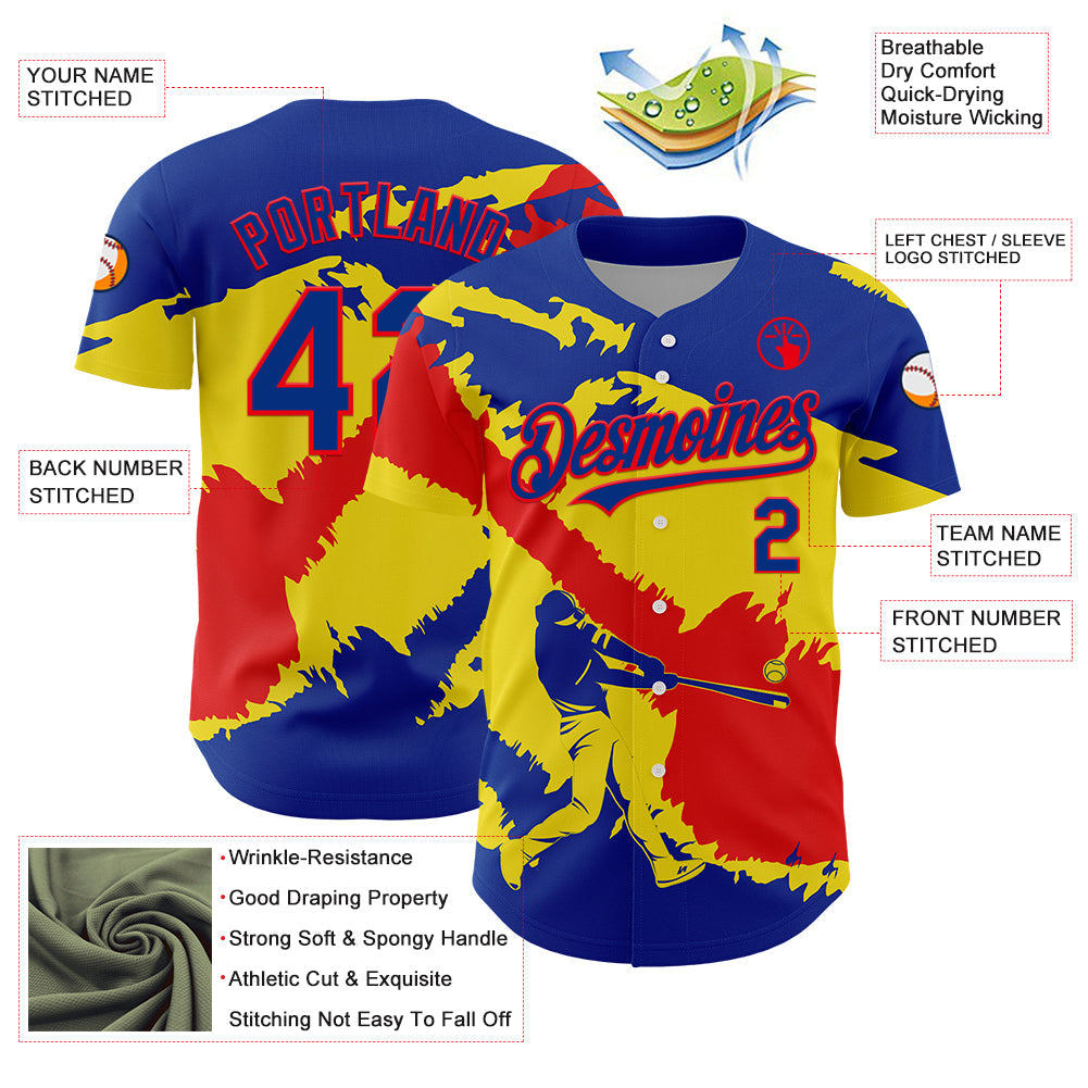 Custom Royal Fire Red-Light Yellow 3D Ecuador Ecuadorian Flag Authentic Baseball Jersey - Sky-Custom