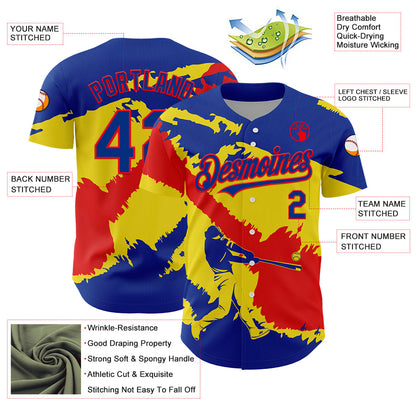 Custom Royal Fire Red-Light Yellow 3D Ecuador Ecuadorian Flag Authentic Baseball Jersey - Sky-Custom