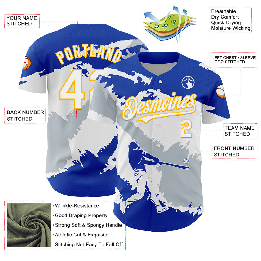 Custom Thunder Blue Gold-Silver 3D El Salvador El Salvadoran Flag Authentic Baseball Jersey - Sky-Custom