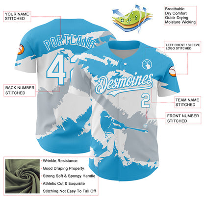 Custom Sky Blue White-Silver 3D Guatemala Guatemalan Flag Authentic Baseball Jersey - Sky-Custom