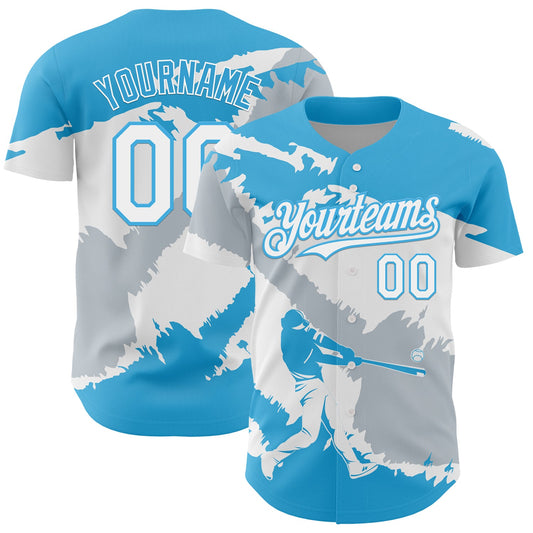 Custom Sky Blue White-Silver 3D Guatemala Guatemalan Flag Authentic Baseball Jersey - Sky-Custom