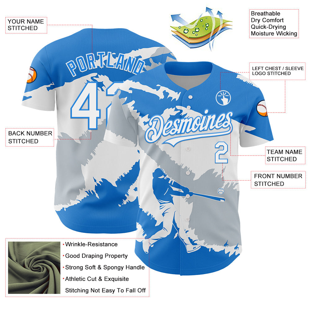 Custom Electric Blue White-Silver 3D Honduras Honduran Flag Authentic Baseball Jersey - Sky-Custom