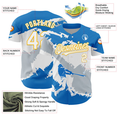 Custom Electric Blue Gold-Silver 3D Nicaragua Nicaraguan Flag Authentic Baseball Jersey - Sky-Custom