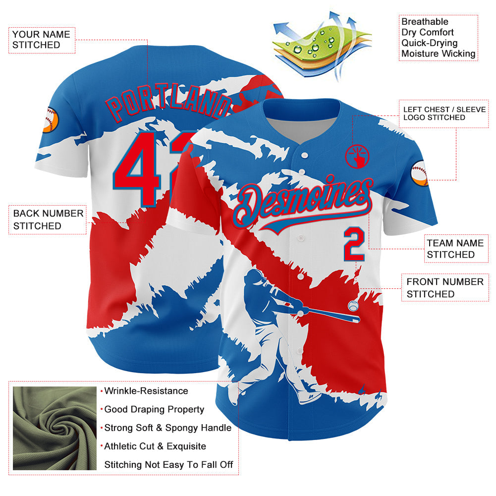 Custom Blue Fire Red-White 3D Panama Panamanian Flag Authentic Baseball Jersey - Sky-Custom