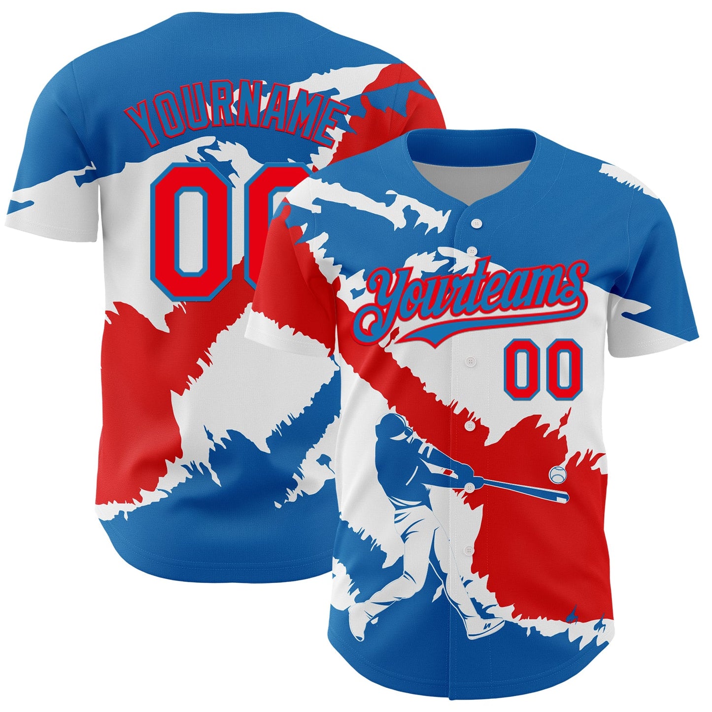 Custom Blue Fire Red-White 3D Panama Panamanian Flag Authentic Baseball Jersey - Sky-Custom