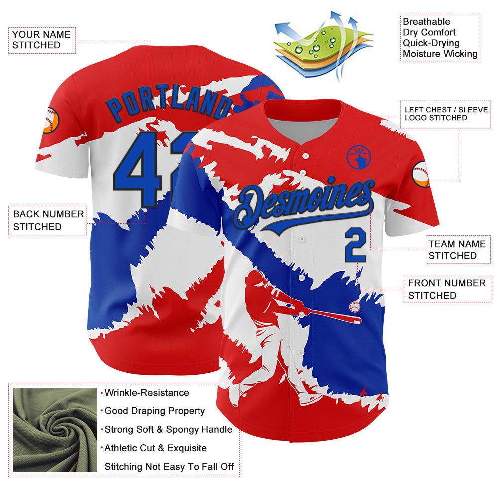 Custom Fire Red Thunder Blue-Black 3D Paraguay Paraguayan Flag Authentic Baseball Jersey - Sky-Custom