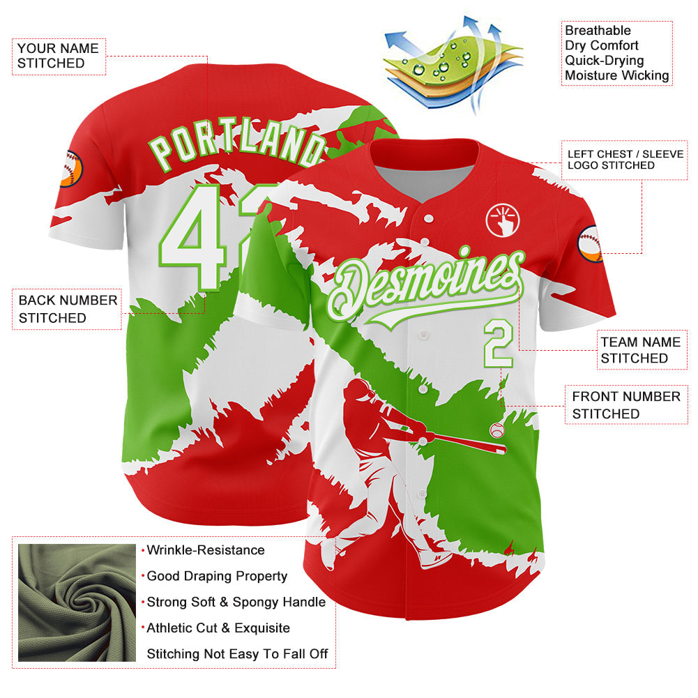 Custom Fire Red White-Aurora Green 3D Peru Peruvian Flag Authentic Baseball Jersey - Sky-Custom