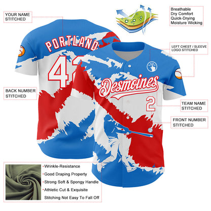 Custom Electric Blue White-Fire Red 3D Puerto Rico Puerto Rican Flag Authentic Baseball Jersey - Sky-Custom
