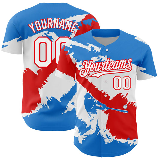 Custom Electric Blue White-Fire Red 3D Puerto Rico Puerto Rican Flag Authentic Baseball Jersey - Sky-Custom