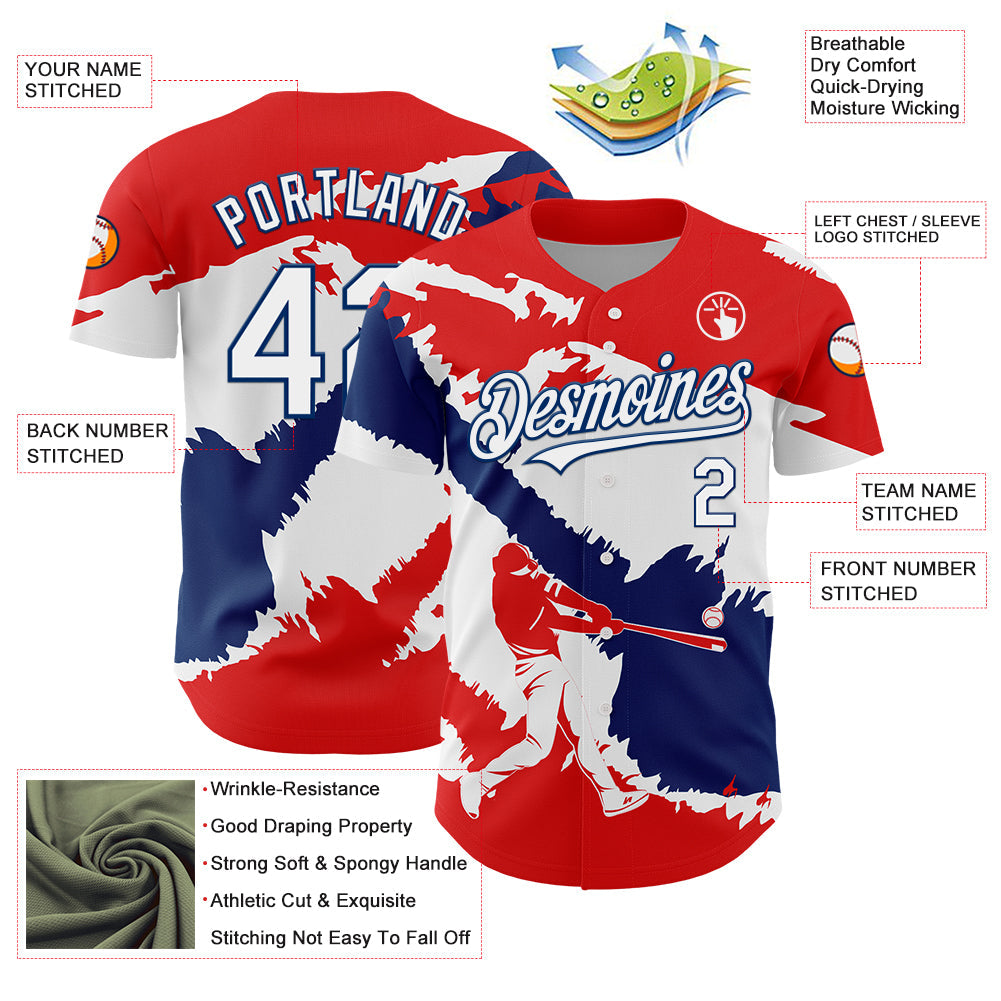 Custom Fire Red White-US Navy Blue 3D Dominican Republic Flag Authentic Baseball Jersey - Sky-Custom