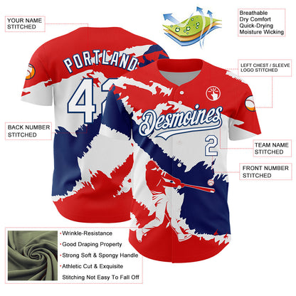Custom Fire Red White-US Navy Blue 3D Dominican Republic Flag Authentic Baseball Jersey - Sky-Custom