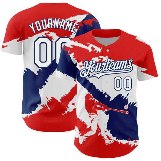 Custom Fire Red White-US Navy Blue 3D Dominican Republic Flag Authentic Baseball Jersey - Sky-Custom