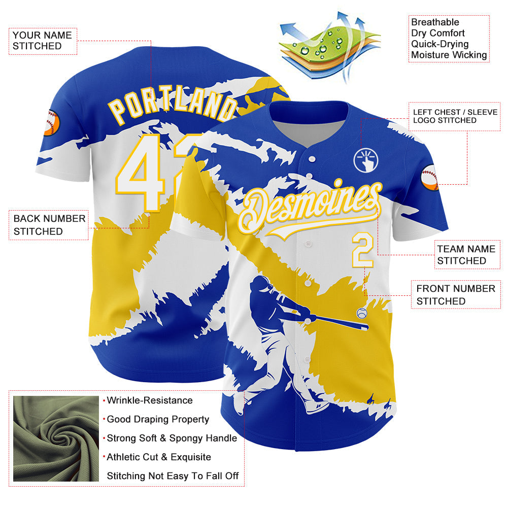Custom Thunder Blue White-Yellow 3D Uruguay Uruguayan Flag Authentic Baseball Jersey - Sky-Custom