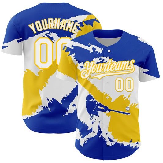 Custom Thunder Blue White-Yellow 3D Uruguay Uruguayan Flag Authentic Baseball Jersey - Sky-Custom