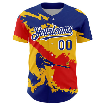 Custom Royal Yellow-Fire Red 3D Venezuela Venezuelan Flag Authentic Baseball Jersey - Sky-Custom