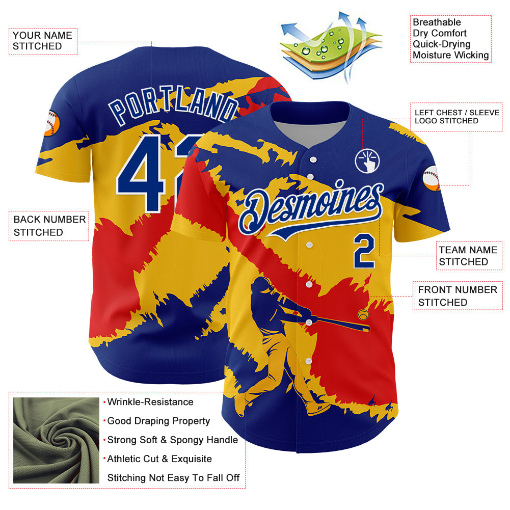 Custom Royal Yellow-Fire Red 3D Venezuela Venezuelan Flag Authentic Baseball Jersey - Sky-Custom