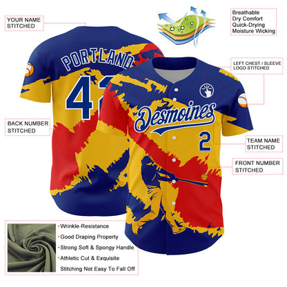 Custom Royal Yellow-Fire Red 3D Venezuela Venezuelan Flag Authentic Baseball Jersey - Sky-Custom