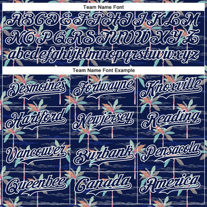 Custom Navy White 3D Hawaii Beach Tropical Palm Tree Authentic Baseball Jersey - Sky-Custom