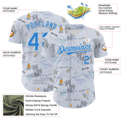 Custom White Electric Blue 3D Hawaii Beach Tropical Palm Tree Authentic Baseball Jersey - Sky-Custom