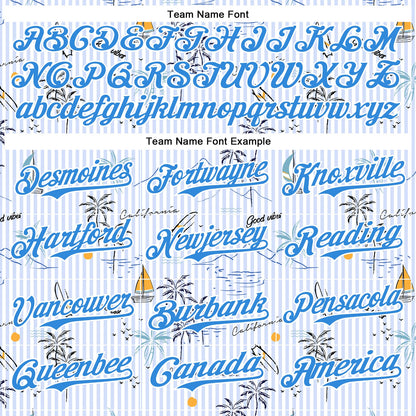 Custom White Electric Blue 3D Hawaii Beach Tropical Palm Tree Authentic Baseball Jersey - Sky-Custom