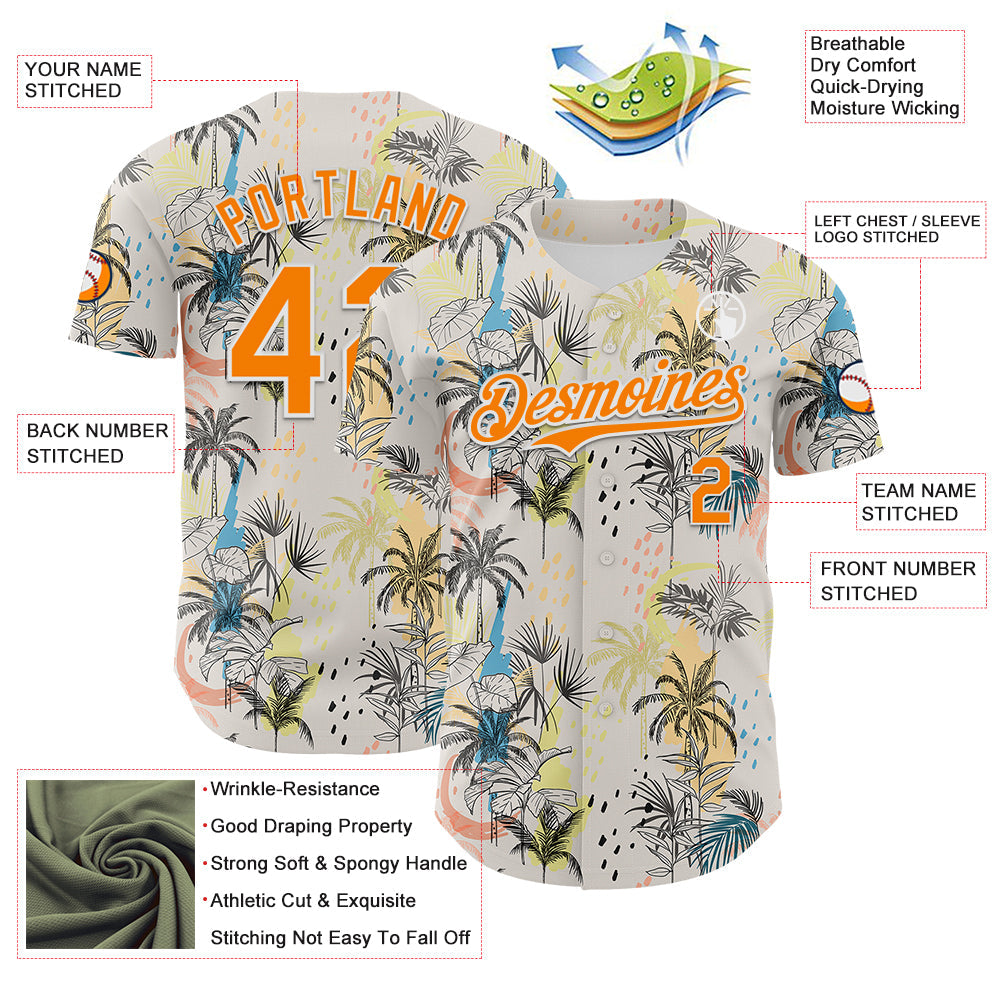Custom Cream Bay Orange-White 3D Hawaii Tropical Palm Tree Authentic Baseball Jersey - Sky-Custom