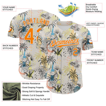 Custom Cream Bay Orange-White 3D Hawaii Tropical Palm Tree Authentic Baseball Jersey - Sky-Custom